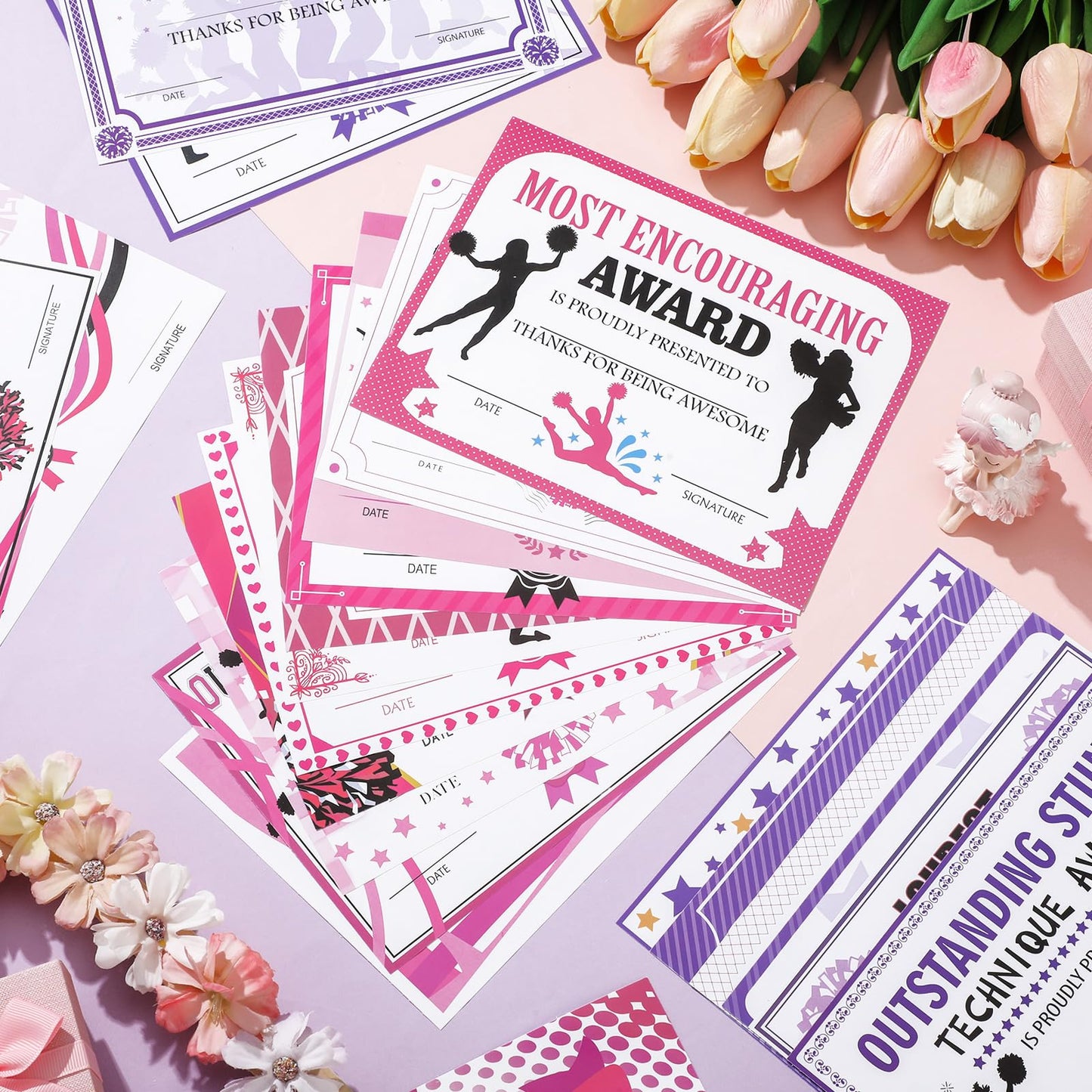 Geyoga 40 Pcs Cheerleading Award Certificates Recognition Certificate of Achievement Competition Diplomas Encouraging Gift for Adult Cheerleading Party, 7.87 x 5.91 Inch