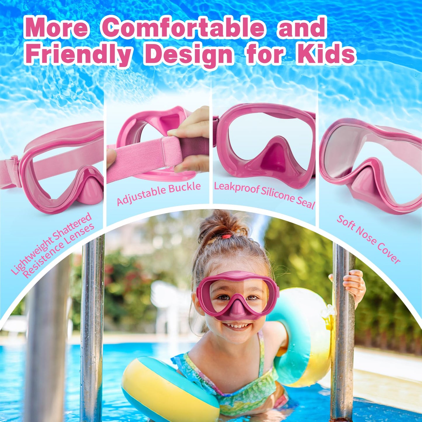 Kids Swim Goggles, Anti-Leak Snork Goggles with Nose Cover & Elastic Fabric Strap, UV Protection Swimming Goggles for Kids Boys Girls