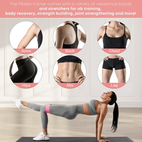 DSUMD 13 Pcs Pilates Essentials Kit for Women, Home Workout Equipment Set with 9.8??Ball, Magic Circle, Accessories, Perfect for Beginners to Toning & Fitness, Pink