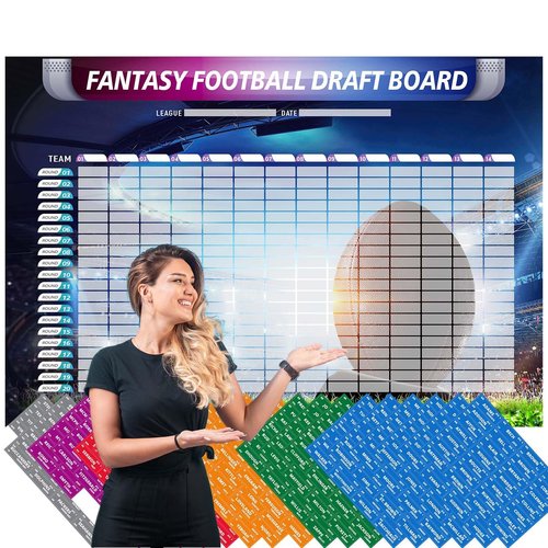 Fantasy Football Draft Board Kit - 2025, XL 6 Feet x 4 Feet, 14 Teams 20 Rounds with 560 Player Labels, Vinyl