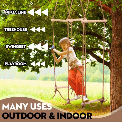 Simgoing Kids Rope Bridge Skip - Rickety Bridge & Rope Ladder, Slack Line Accessory, Backyard Obstacle Course for Ninja Warrior Training
