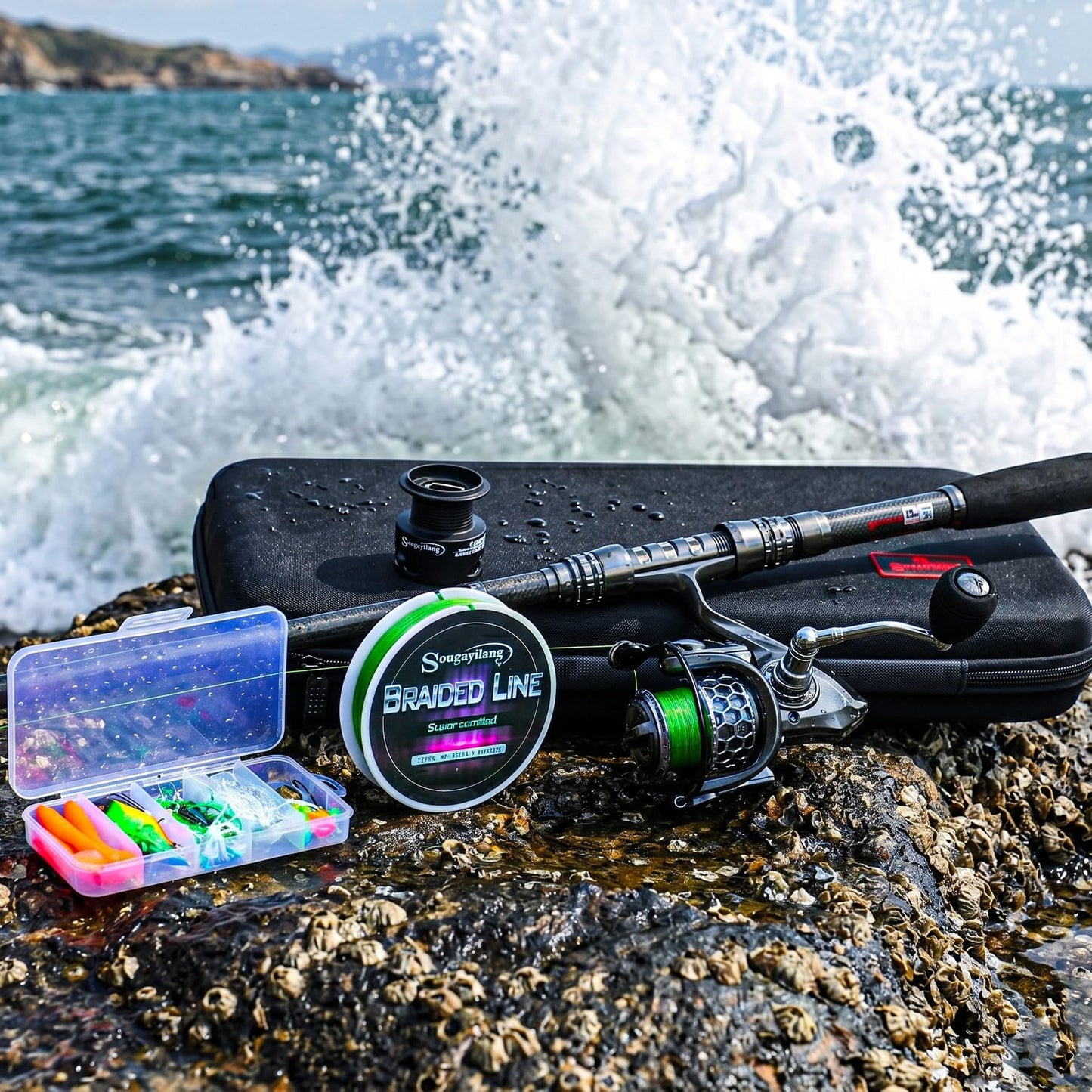 Sougayilang Fishing Rod Combos with Telescopic Fishing Pole Spinning Reels Fishing Carrier Bag for Travel Saltwater Freshwater Fishing-1.8M/5.91FT