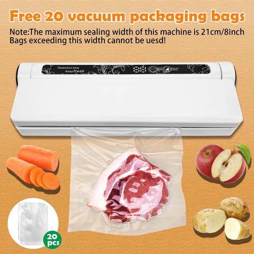 ZIYUNXUAN Vacuum Sealer Machine for Food - Automatic Dry/Wet Food Saver with Digital Display, One-Touch Operation, 11.6" Seal Bar for Meat, Seafood, Fruits & More (Includes 20 Vacuum Bags)