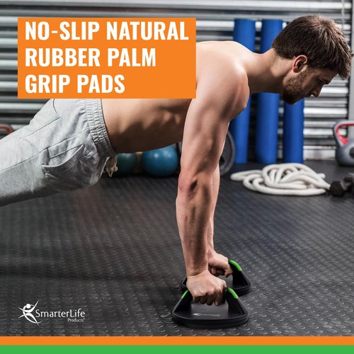 SmarterLife Push-Up Bar for Men & Women - Push-Up Handles for Floor to Prevent Elbow & Wrist Strain, Wide Grips with Non-Slip Rubber Pads for Comfort - Two Push-Up Bars & Workout Guide Included