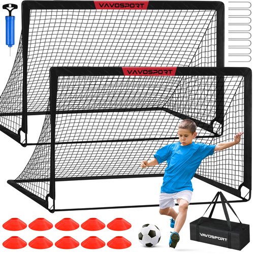 VAVOSPORT Kids Soccer Goals for Backyard Set - 2 of 6x4 ft Portable Soccer Goal Training Equipment, Practice Soccer Net with Soccer Ball, Cones, Soccer Set for Toddler Youth Sports Outdoor Games Play