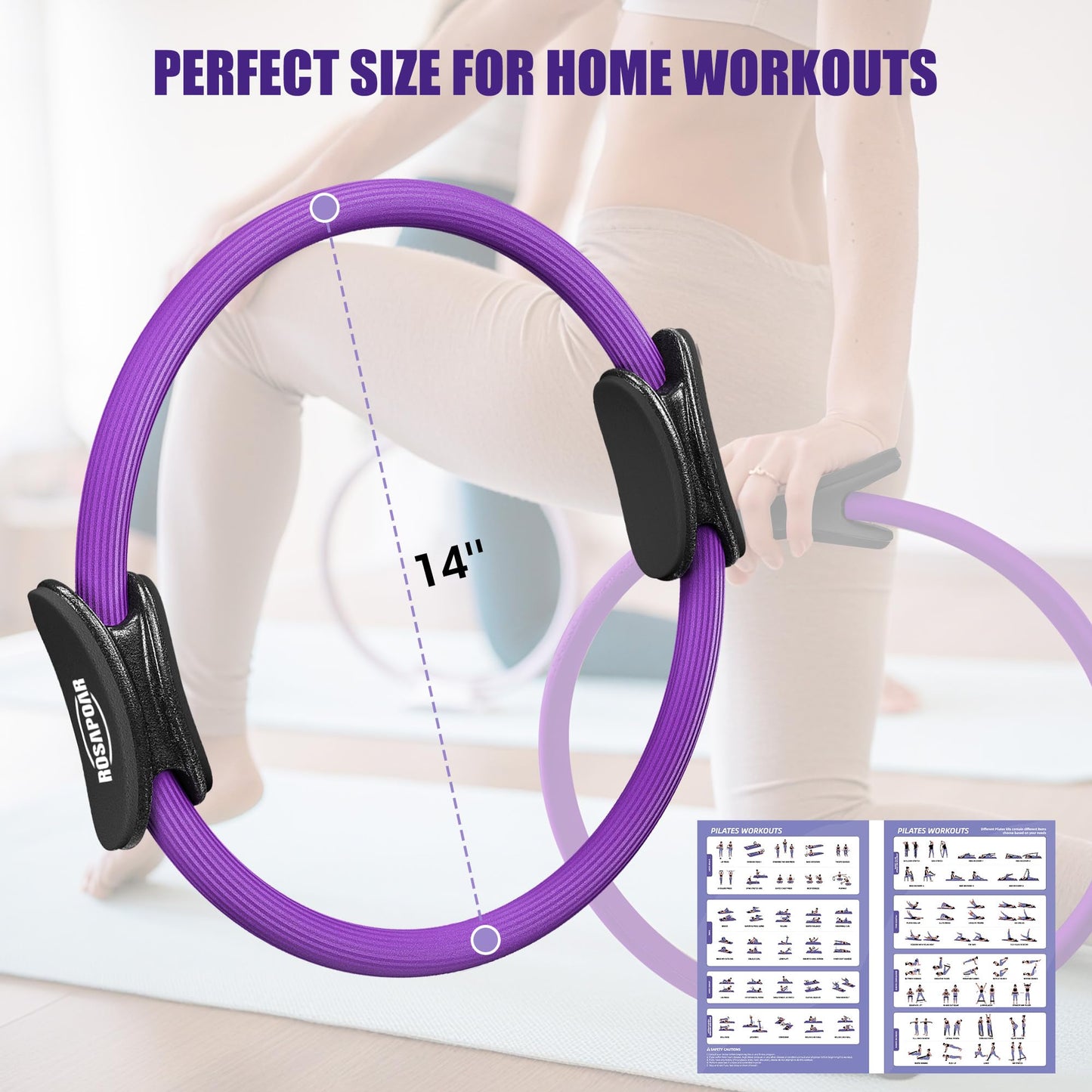 ROSAPOAR Pilates Kit - 14" Pilates Essentials Kit for Women, Pilates Ring Set - Magic Circle with 9'' Yoga Ball for Home Workouts, Toning & Core Sculpting Pilates Equipment - Purple