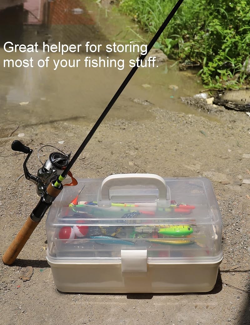Large 3-Layer Tackle Box, White Plastic Storage Organizer with 2 Trays - Avlcoaky Variation of THIS listing