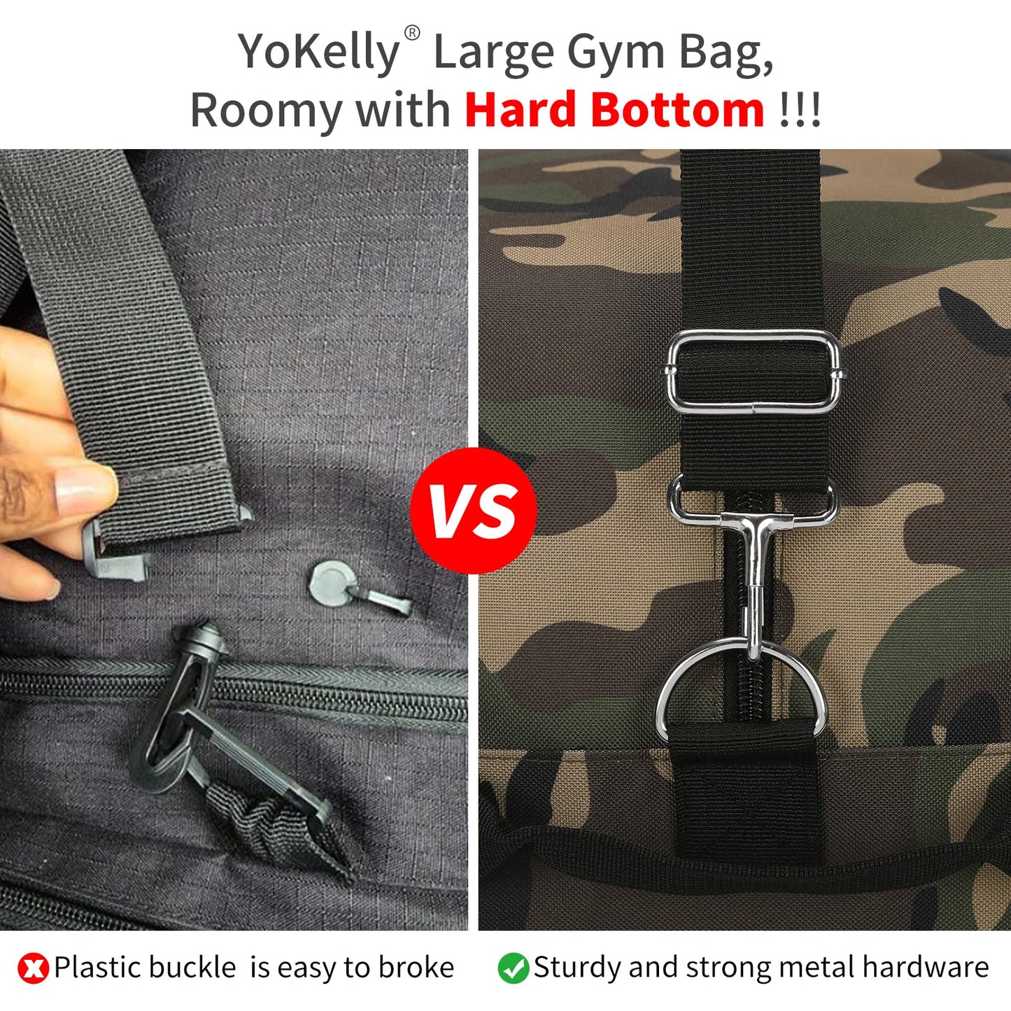 YoKelly 55L Large Duffle Bag for Men Travel - 25 inch Sports Duffel Bag with Hard Bottom - Camo