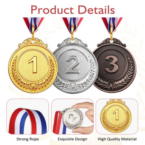 VICROIC 6 Pcs Gold Silver Bronze Award Medals for Kids Adults, 1st 2nd 3rd Winner Metal Medals, Gold Silver Bronze prizes for Classroom, Sports, Competitions, Tournaments, Party, 2 Inches (6)
