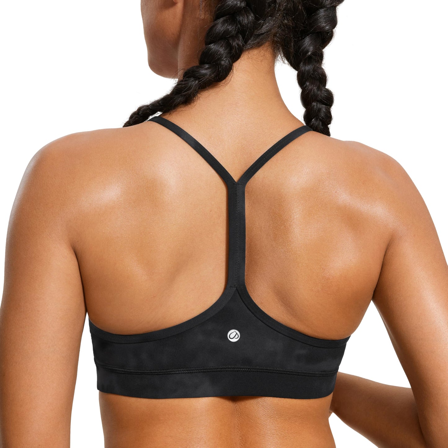 CRZ YOGA Butterluxe Y Back Sports Bras for Women - Padded Racerback Low Impact Spaghetti Thin Strap Workout Yoga Top Black Tie Dye Flowers Small