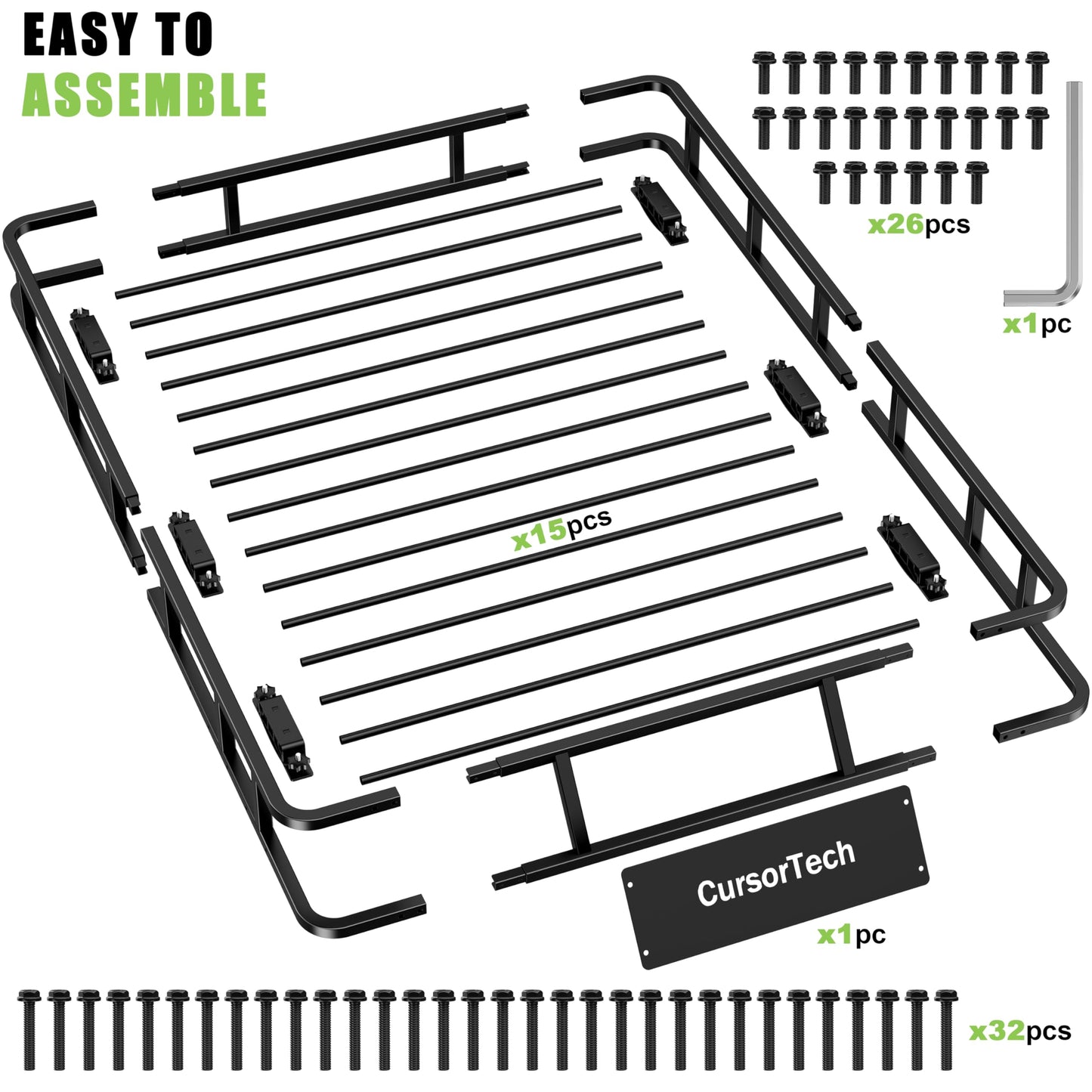 CursorTech Roof Basket 64" x 39" Heavy Duty Roof Rack Cargo Basket 300 lbs Capacity Steel Rooftop Cargo Carrier Luggage Holder Rack for SUV Truck Car Travel Camping Storage