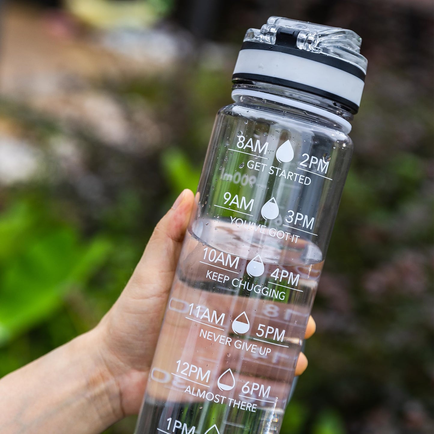 OLDLEY Water Bottle, 32oz Motivational Sports Water Bottle with Time Marker - Times to Drink - Tritan, BPA Free, Wide Mouth Leakproof, Navy Blue Green (1 Bottle)