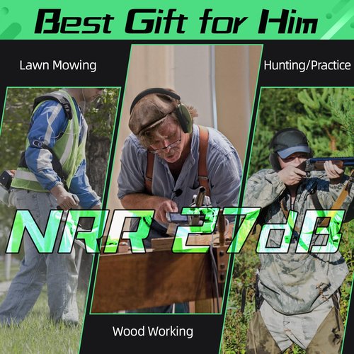 KAYNN 018 Ear Protection 2 Pack Hearing Protection for Shooting Gun Range,27dB NRR Noise Cancelling Safety Ear Muffs for Shooting Mowing(2Pack-Black&Green)