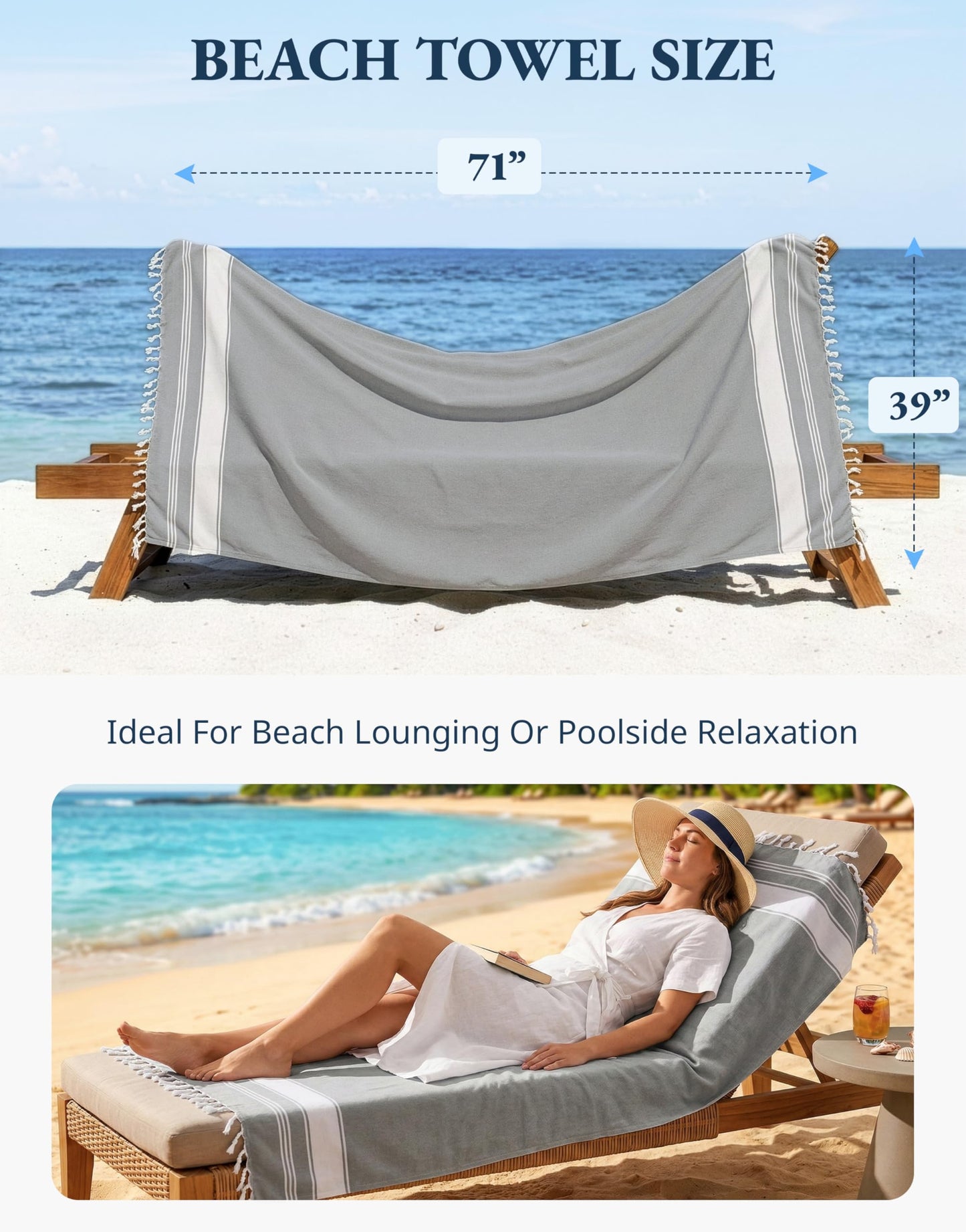 LANE LINEN Beach Towel, 2 Pack Beach Towels Oversized, 39"x71", Quick Dry Pool Towels for Adults, Absorbent Sandproof, Lightweight Travel Beach Towel - Alloy