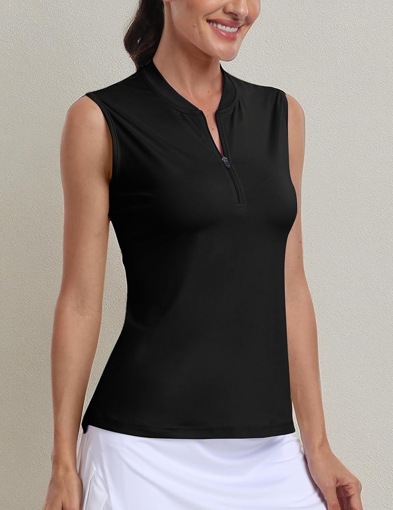 MoFiz Sleeveless Polo 1/4 Zip Collarless Golf Top - Black, Small