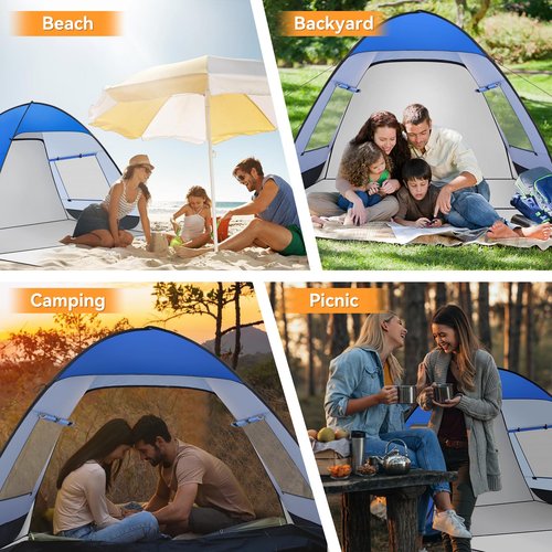 Pop Up Beach Tent UPF 50+ Shade Sun Shelter for 1-3 Persons Canopy Cabana with 2 Doors Easy Set Up Beach Umbrella(BU