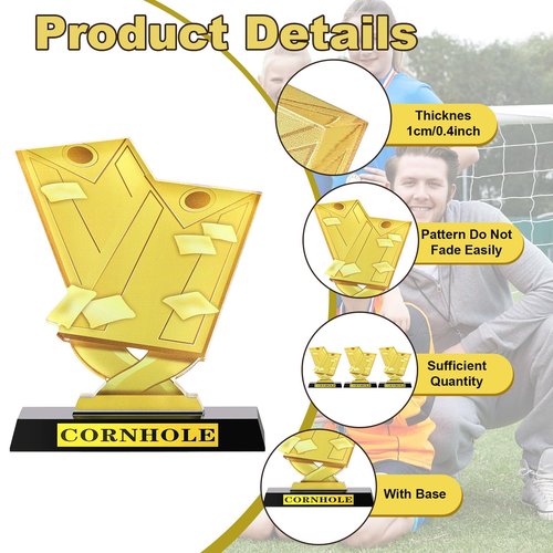 Sieral 3 Pieces 5.5 Inch Cornhole Trophy Cornhole Tournament Award Cornhole Winner Award Prize Gift for Tournaments, School Match Sports Competition Teams