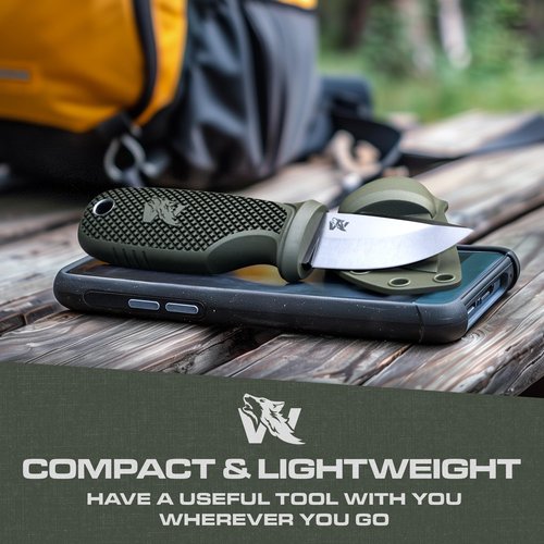 ODENWOLF W-MINI - EDC Neck Knife with Sheath and Necklace - Small EDC Fixed Blade Knife Necklace and Belt Clip - Pocket Fixed Blade Knives - Full Tang Neck Knife with Sheath Tactical and Fire Starter