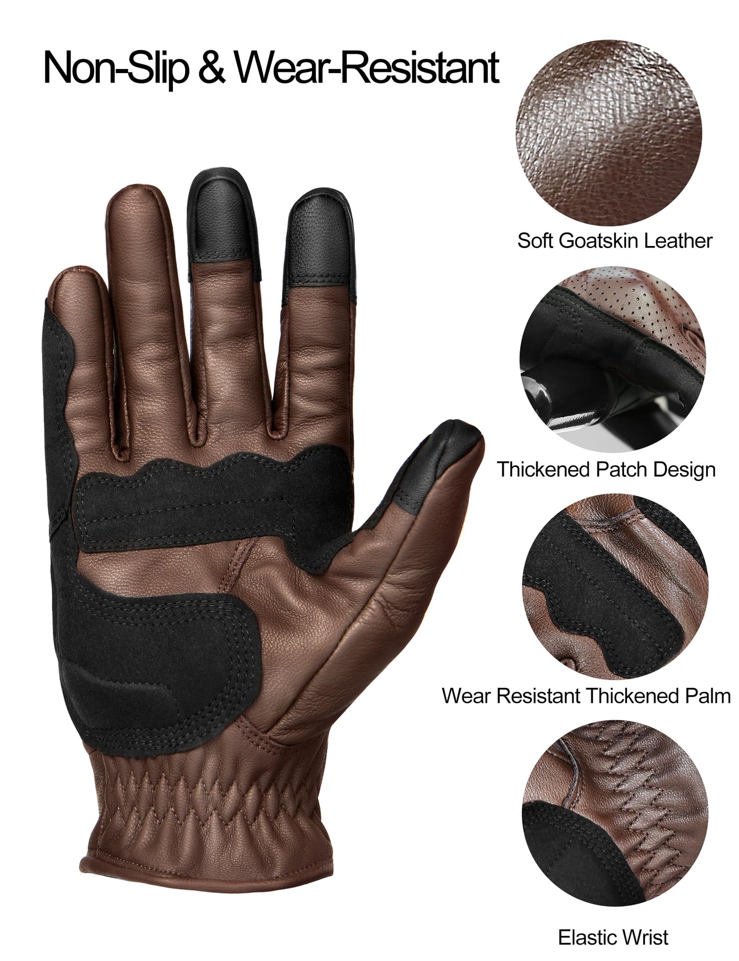 INBIKE Motorcycle Gloves for Men Premium Genuine Perforated Leather Breathable Motorbike Riding Gloves Touchscreen with Hard Knuckle