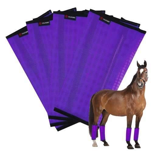 HUAME Horse Fly Boots, Breathable Mesh Protection Set of 4, Comfortable Pony Leggings, Breathable Mesh Design, Equines Supplies for Reduce Stomping, Hoof Damage & Leg Fatigue (Purple, Medium)