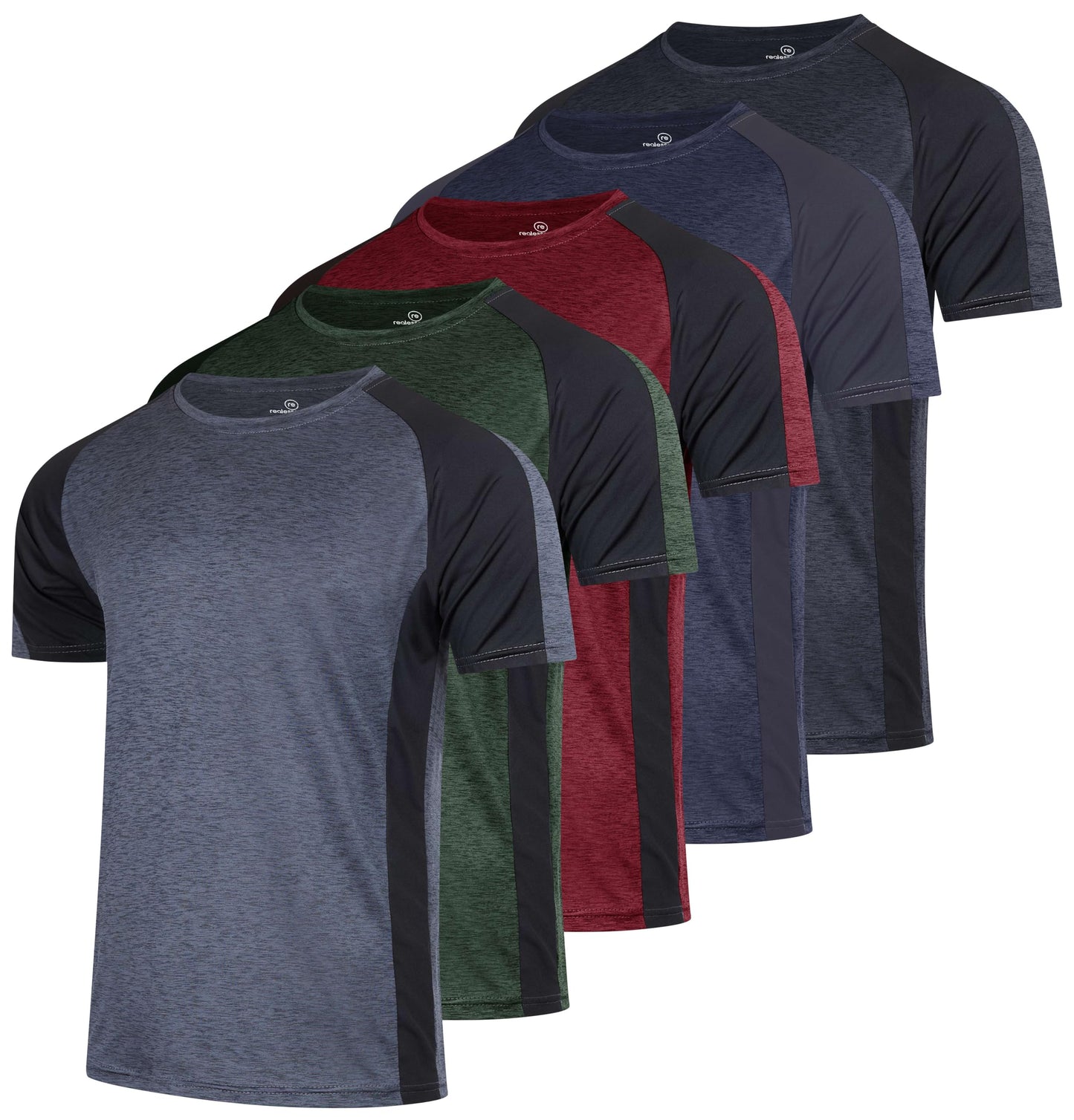 Real Essentials 5 Pack: Men's Dry-Fit Short Sleeve Crew Neck T Shirts Fitness Running Gym Workout Cool Exercise Athletic Tee, Set 13, Medium