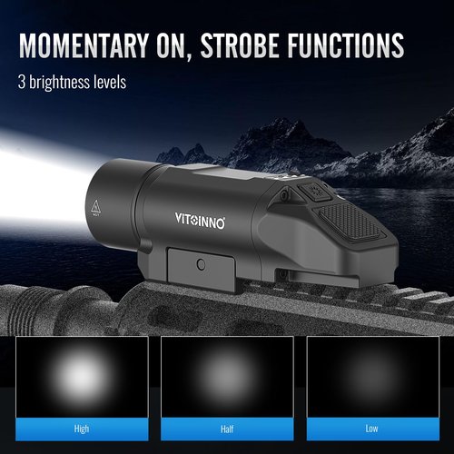 VITOINNO 1500 Lumen Tactical Flashlight is Compatiable with Picatinny Rail for Rifle, Weapon Light with Strobe & Momentary, 3 Adjustable Brightness Levels (High/Medium/Low)