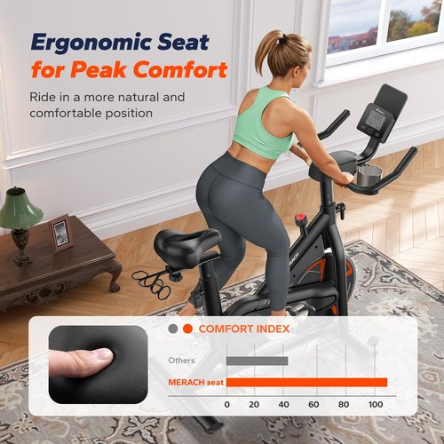 MERACH Exercise Bike, Stationary Bikes for Home, Magnetic Indoor Cycling Bike with Self-developed APP, 330lbs Capacity & Comfortable Seat Cushion for Weight Loss Gym Cardio