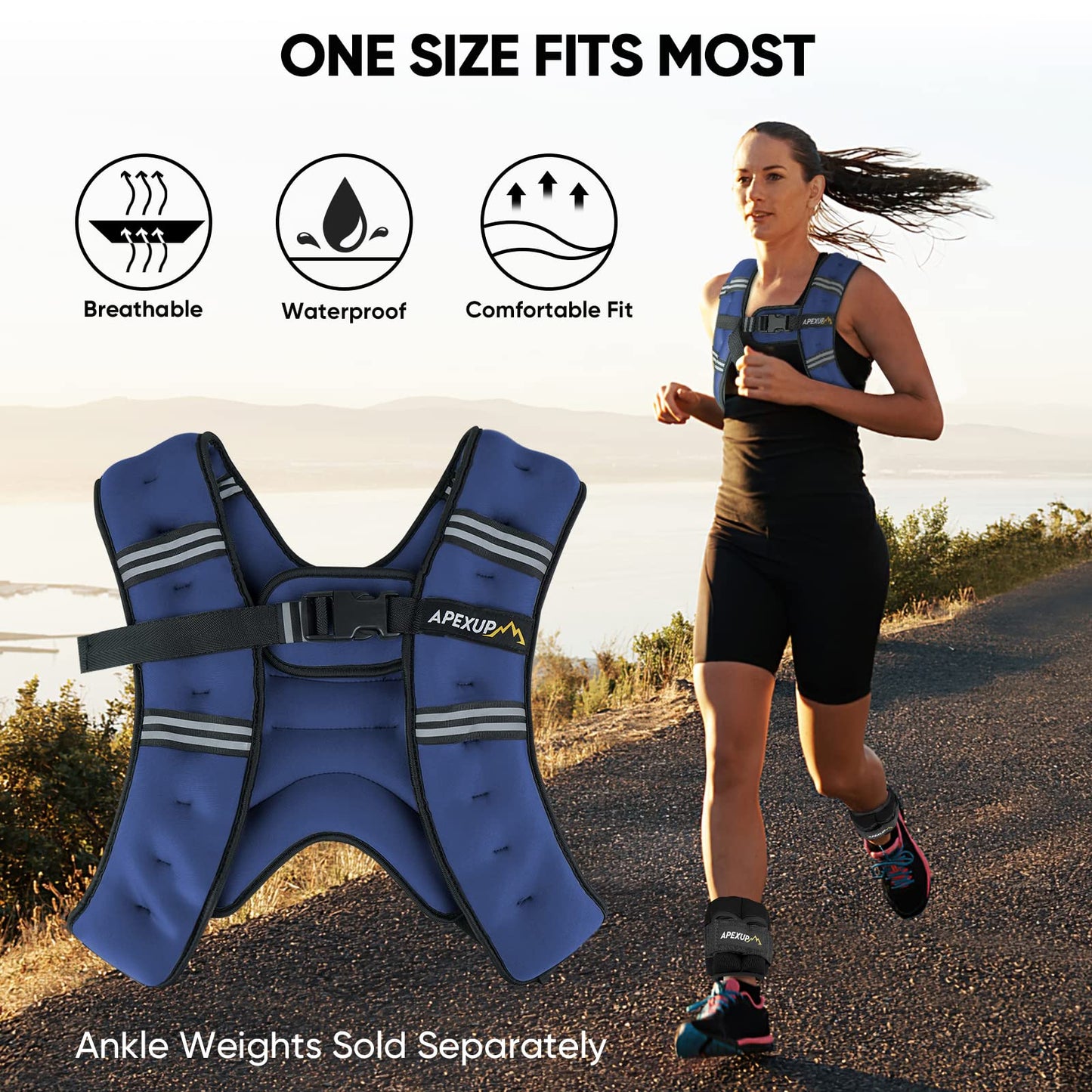 APEXUP 10lbs Weighted Vest Men Women, Weight Vest for Women Workout Equipment for Strength Training Running (Blue)