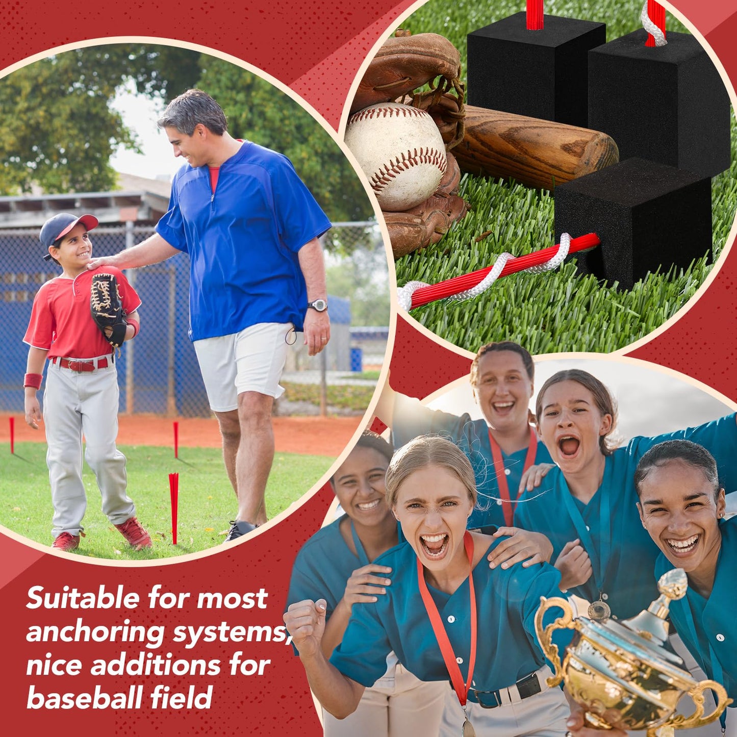 Shappy 24 Pieces Base Plugs with Tassels Heavy Duty Rubber Baseball Anchor Plug for Baseball Field Drill Softball Accessories(Red)