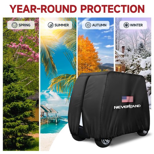 NEVERLAND Golf Cart Cover 4 Passenger - 420D Waterproof Golf Cart Covers Extended Roof Compatible with EZ GO Club Car Yamaha Golf Carts, Outdoor Dustproof 4 Seat Club Car Cover (Up to 112 Inch)