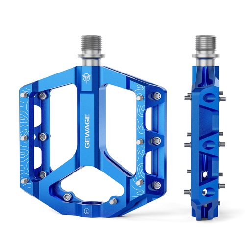 Road/Mountain Bike Pedals -Non-Slip Bicycle Flat Pedal Aluminum 9/16" - 3 Sealed Bearing Lightweight Platform Pedals for Road Mountain BMX MTB Bike (Blue)