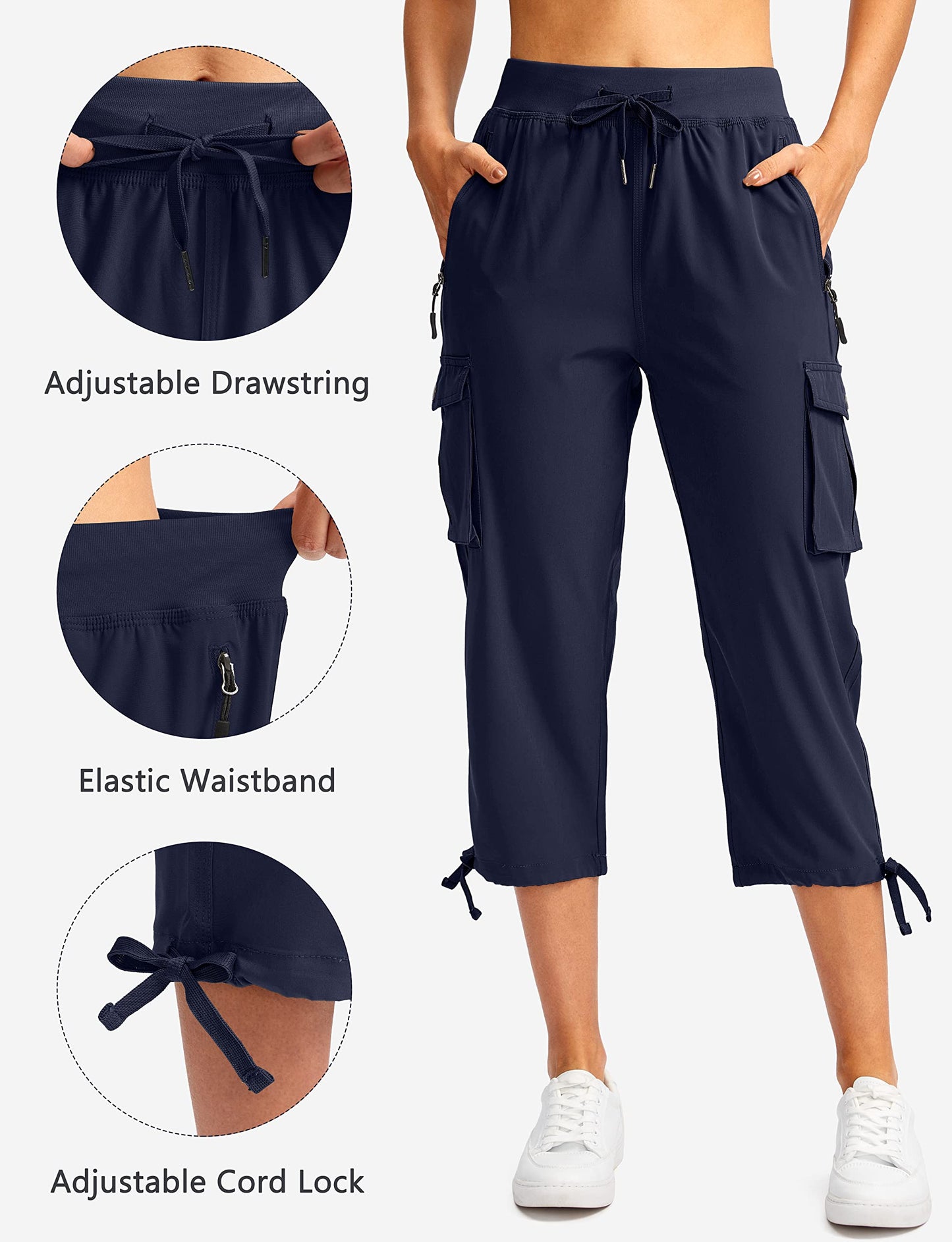 Soothfeel Women's Cargo Capris Pants with 6 Pockets Lightweight Quick Dry Travel Hiking Summer Pants for Women Casual (Navy, XS)
