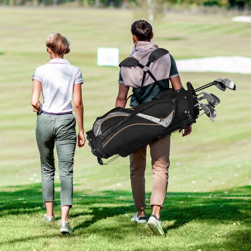 Tangkula Golf Stand Bag with 8 Way Top Dividers, Lightweight Golf Bag with Detachable Dual Strap & 7 Pockets, Rain Hood, Portable Golf Bag for Men & Women, Black