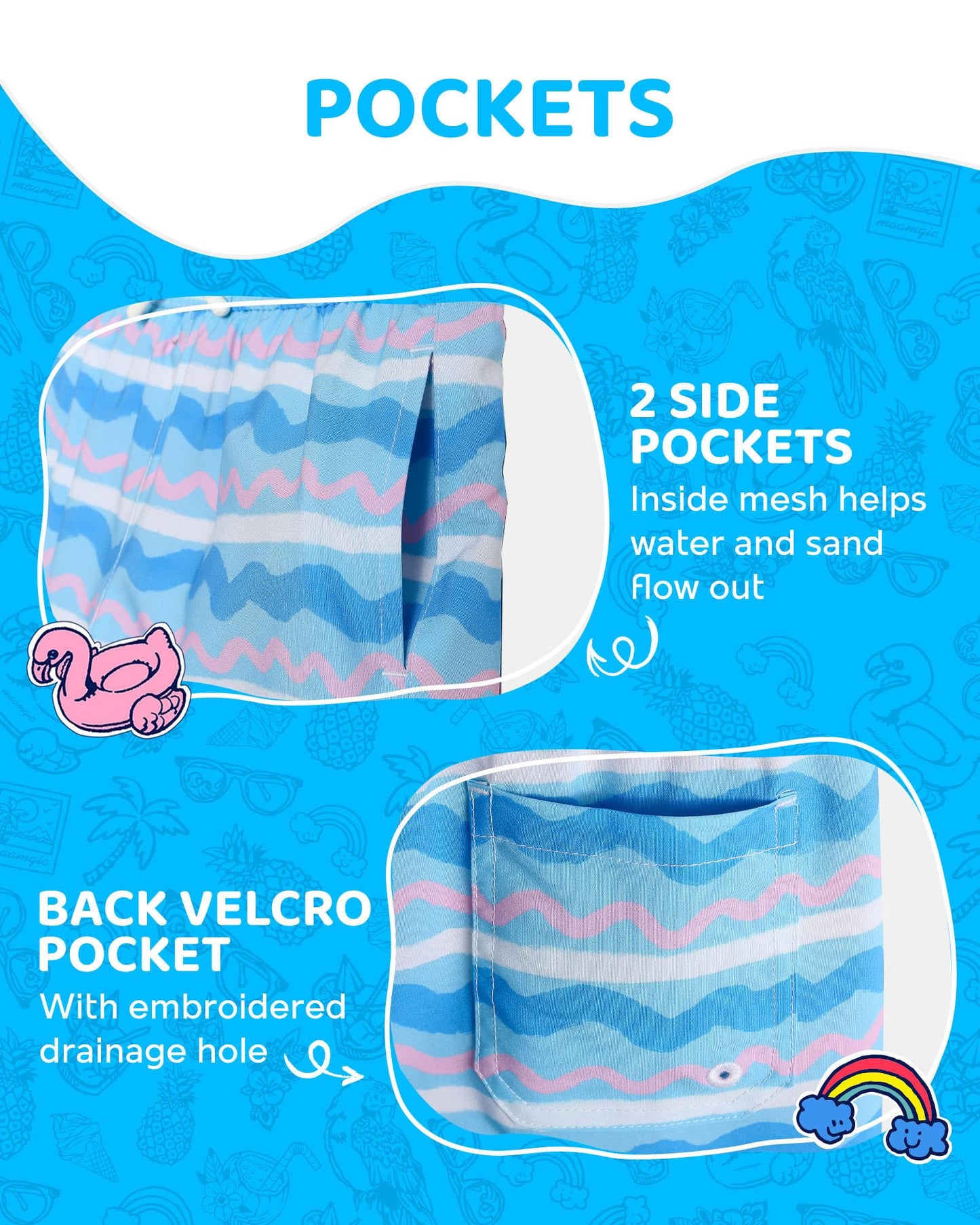 maamgic Boys Swim Trunks with Compression Liner Toddler Boy Swimsuit Quick Dry 4-Way Stretch Swimming Trunks Colorful Wave Line 7 Years