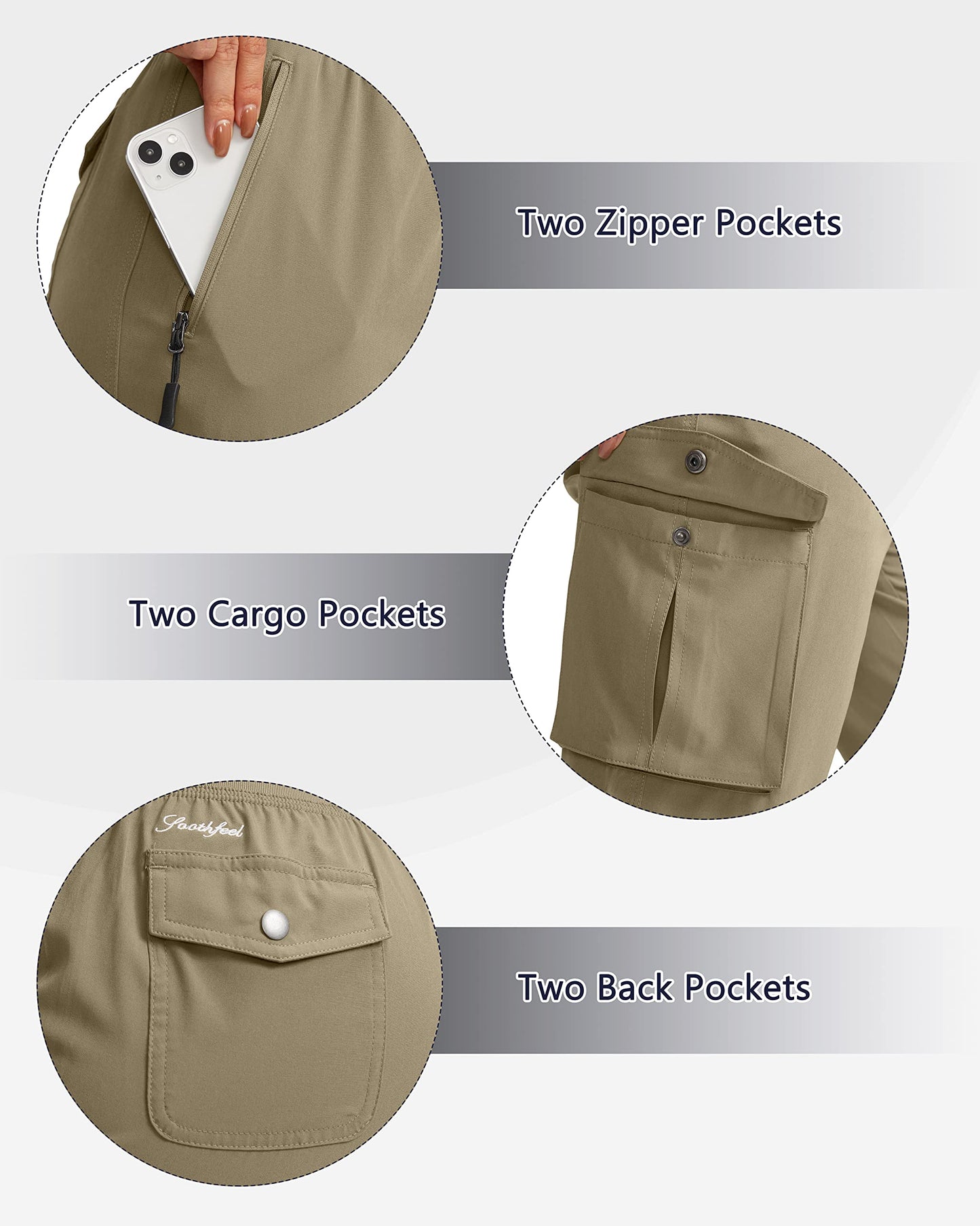 Soothfeel Women's Cargo Capris Pants with 6 Pockets Lightweight Quick Dry Travel Hiking Summer Pants for Women Casual (Dusty Khaki, XXL)