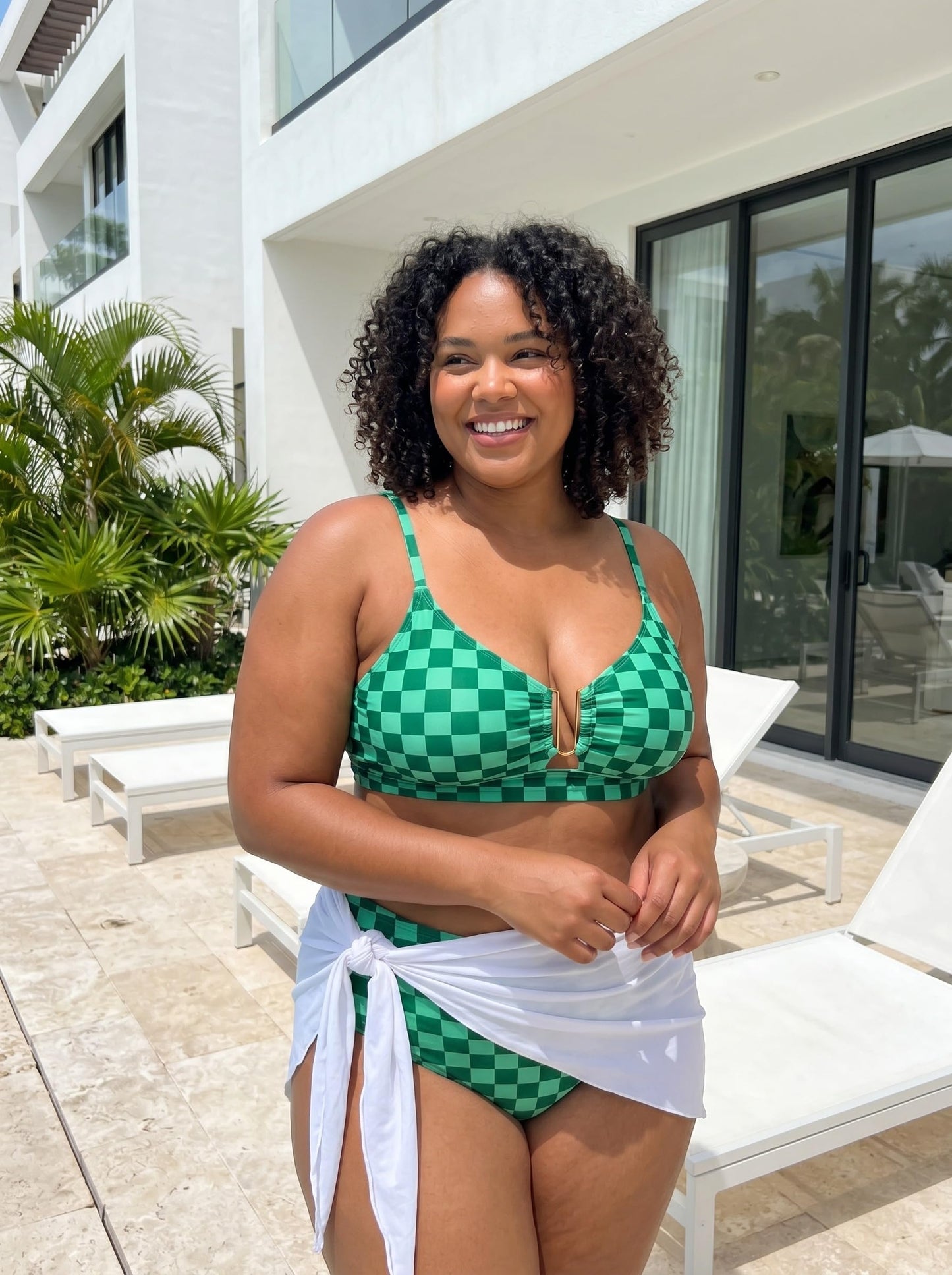 Herseas Women High Waisted U Wire Bikini Sets Floral Print Cutout Two Piece Swimsuit Crisscross Back Supportive Bathing Suits Trendy 2026 Summer Beach Swimming Pool Outfits Green Checkered Medium