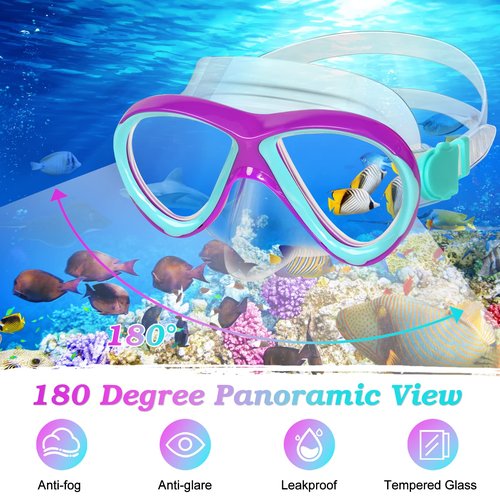 Kids Mask Fins Snorkel Set, Dry Top Snorkeling Gear for Kids Youth Boys Girls Junior Age 5-15