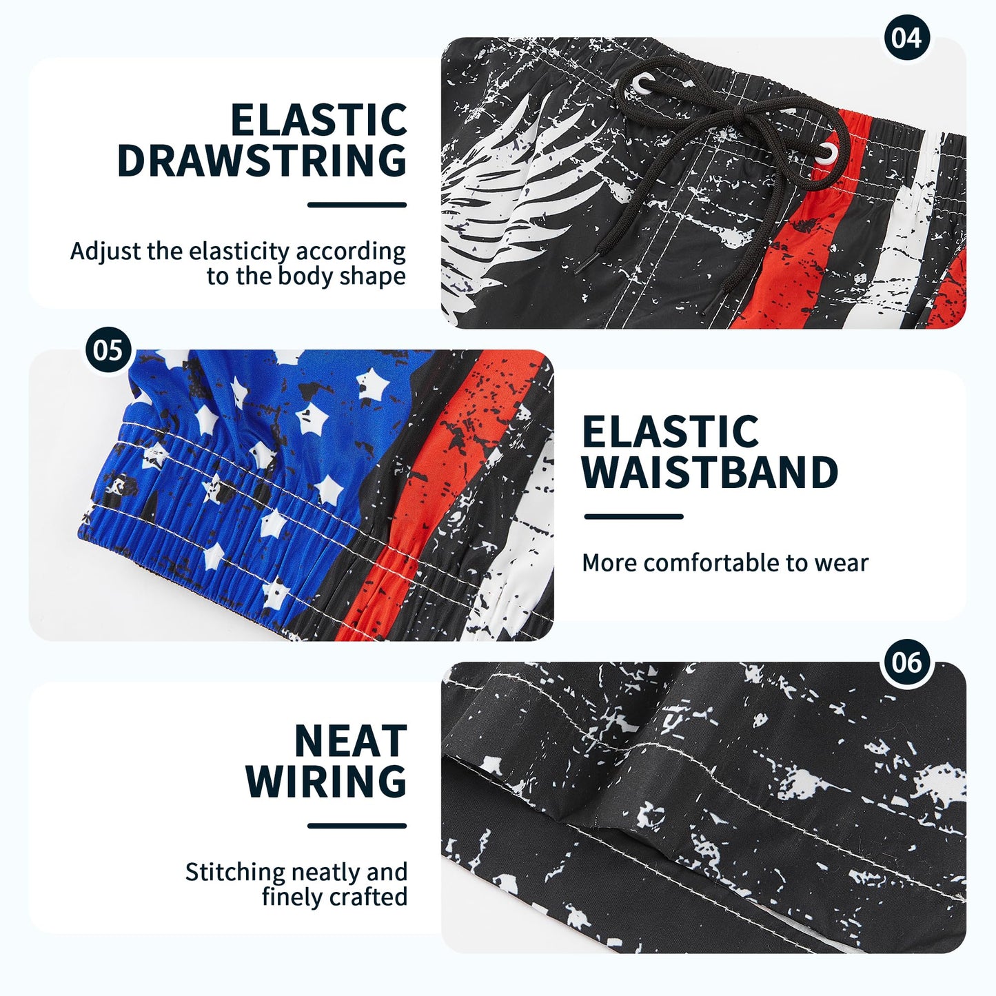 Mens Swim Trunks with Compression Liner, 1776 Patriotic American Flag Men Bathing Suit Mens Swimming Trunks with Zipper Pockets 9 inch inseam Men's Board Shorts Swimwear Quick Dry Swimsuits, L