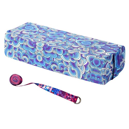 Aozora Yoga Bolster Pillow for Restorative Yoga Supportive Meditation Cushion with Carry Handle and Yoga Strap 8-Feet Helps Alleviate Pressure (Waves Blue)