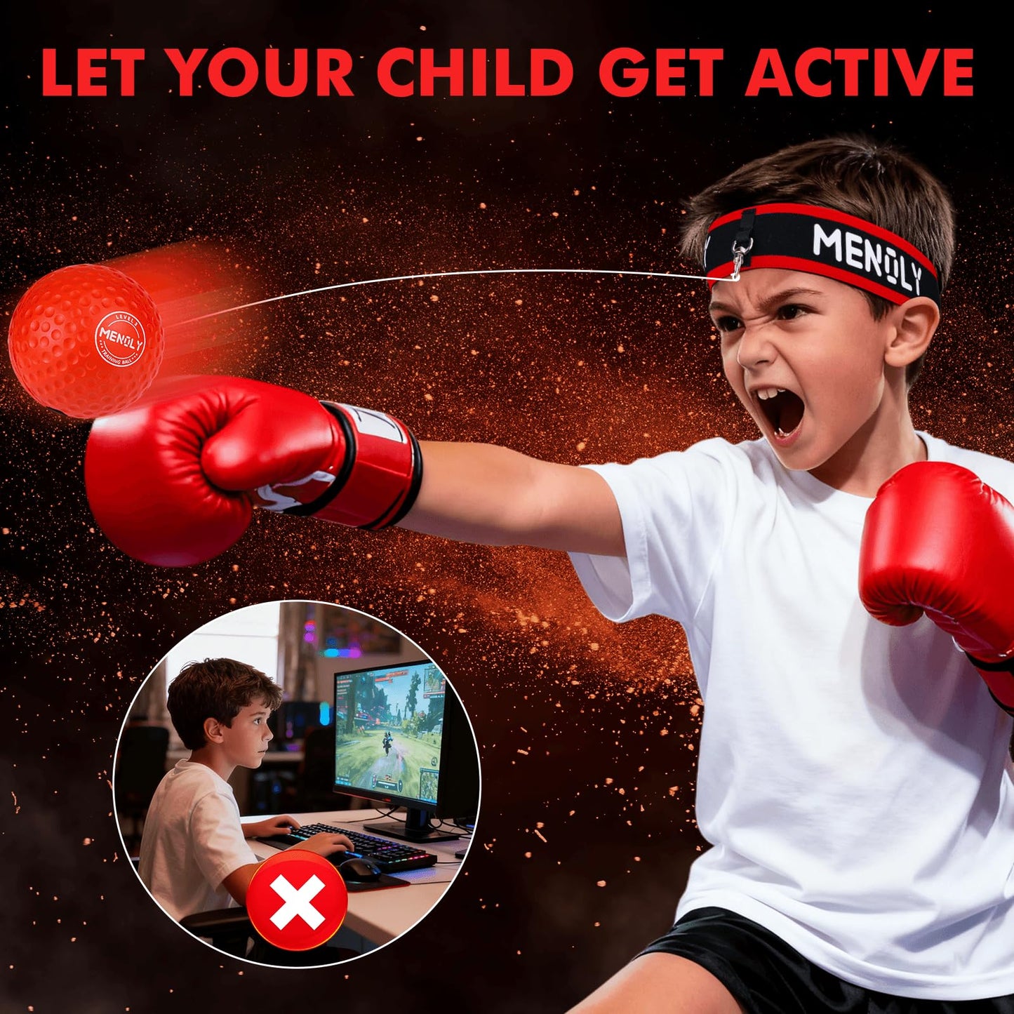 MENOLY 5pcs Boxing Reflex Balls Set, 2 Adjustable Headbands, 1 Pair Goggles and Gloves, Speed Training Equipment for Hand Eye Coordination, Agility, Great Gift for Men, Boxers & Fitness Fans