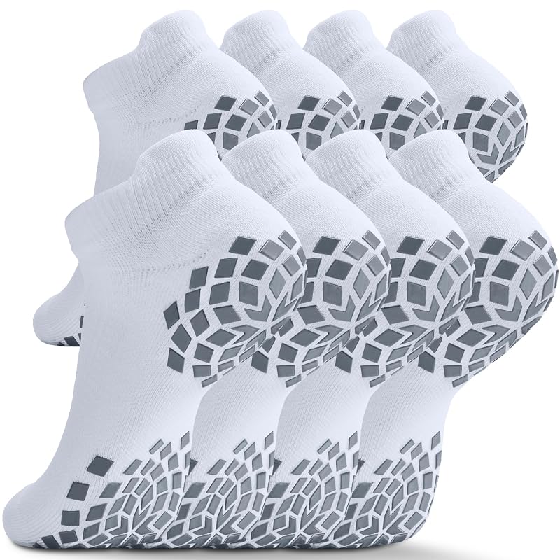 Pilates Grip Socks Cushioned Slipper Non-Slip for Women Men White Large