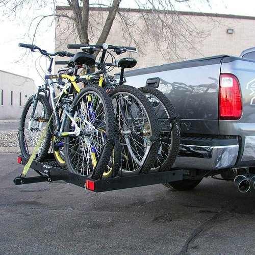 Tow Tuff 62-Inch Steel Cargo Carrier with Bike Rack, 500 lb Capacity, Black - 2-in-1 Rear Hitch Mount for Car, Truck or SUV with 2-Inch Receiver, Hauls Up to 4 Bikes, Tie-Down Strap Included