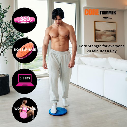 Core Trimmer Fitness 12" Waist Twisting Board for Exercise, Large Twisting Disc with Non-Slip Bottom, Ab Twister Board for Slimming and Strengthening Abs Hips & Thights Core Strength Training Full Body Toning Exercise Blue