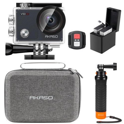 AKASO V50X Native 4K30fps WiFi Action Camera with EIS Touch Screen 4X Zoom 131 feet Waterproof Camera Support External Mic Remote Control (with Floating Hand Grip and Carry Bag)