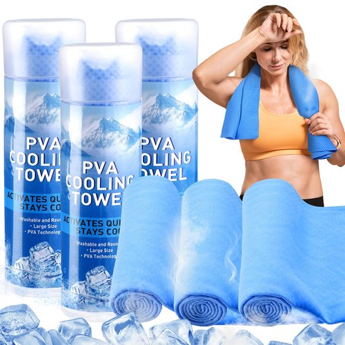 Peryiter 3 Packs PVA Cooling Towel Reusable Instant Cooling Neck Towel Breathable Soft Long Lasting Ice Sports Supplies for Running Hiking Swimming Golf (Dark Blue)