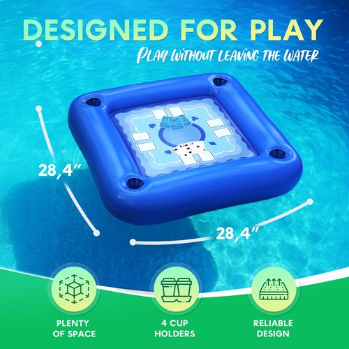 Floating Table for Pool with Cup Holders – Adult Pool Games with Waterproof Cards – Pool Float Games – Perfect for Party, Snacks, Drinks, Hot Tub & Summer Fun