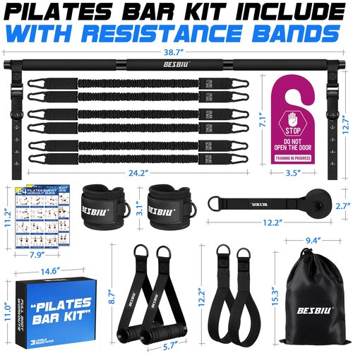 Pilates Bar Kit with Resistance Bands for Working Out, 210lbs Heavy Resistance Bands with Handles, Pilates Equipment with Resistance Band Bar for Men Women, Home Gym Full Body Workout Equipment