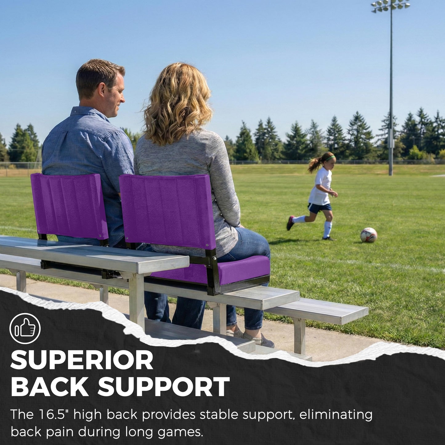 SPORT BEATS Stadium Seats with Back Support Bleacher Chairs with Back and Cushion Thick Padded Bleacher Seats Includes Shoulder Strap Dark Purple 2pcs Standard