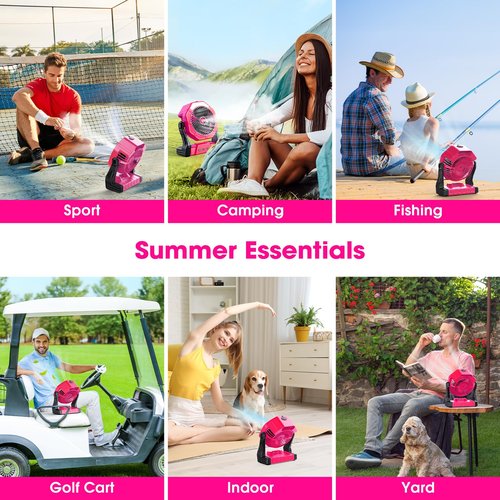 Ausic Portable Misting Fans, Pink Outdoor Cooling Fan for Patios, [Max 35H Runtime] 8 Inch Battery Operated Rechargeable Fans, Water Spray Fan with LED Light for Pets/Travel Beach Camping Essential