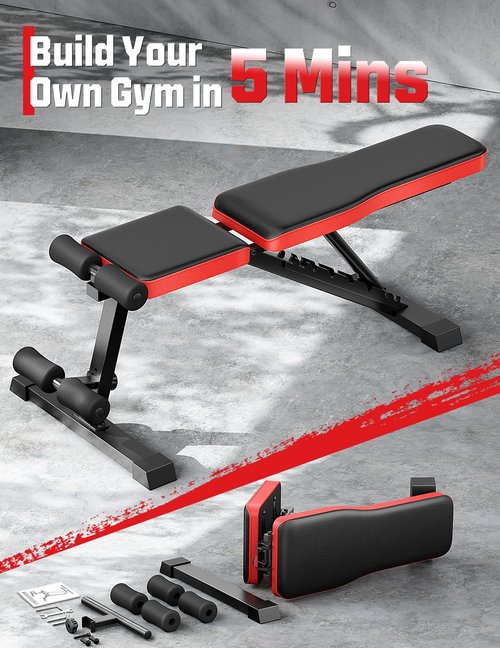 Adjustable Weigh Bench, 660LBS Heavy Duty Foldable Workout Bench Press for Home Gym, 8-Position Incline/Decline/Flat Exercise Bench for Full Body Strength Training, Fast Folding & Compact Storage